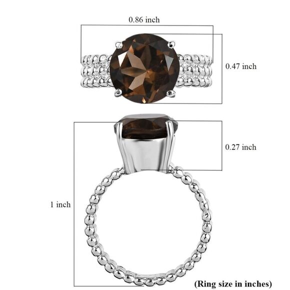 Brazilian 3.50 ctw smoky quartz solitaire ring in stainless steel size 6 - Picture 7 of 9